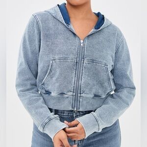 NWT Good American Jeanius Shrunken Zip Hoodie in Indigo Size 3X
